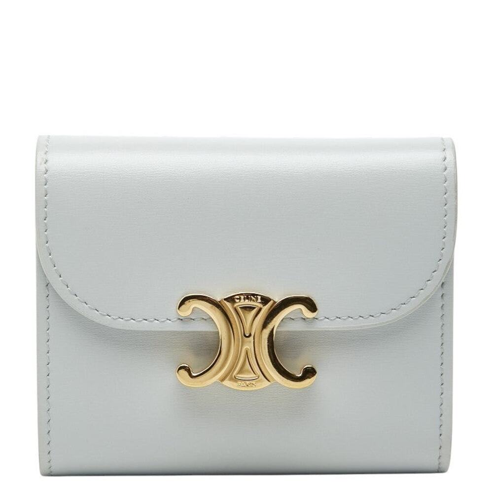 Celine Triomphe Leather Small Flap Trifold Wallet Gray